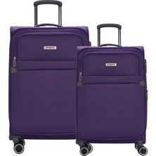Pierre Cardin 2'li Valiz Seti Orta Ve Kabin Boy Lüx Kumaş Valiz Mor 04pc6000