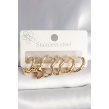 316L Çelik Gold Renk Yıldız Halka Model Kadın Küpe Seti