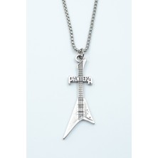 Bu Farklı Pantera Elektro Gitar Örme Zincir Kolye - Gümüş Kaplama - Erkek Kadın Kolye - NO:1552