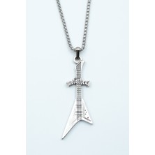 Bu Farklı Motorhead Elektro Gitar Örme Zincir Kolye - Gümüş Kaplama - Erkek Kadın Kolye - NO:1553