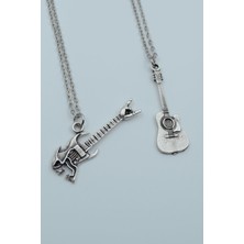 Bu Farklı 2'li Kuru Kafa Elektro Gitar Akustik Klasik Gitar Erkek Kadın Kolye Seti - Kod:1151