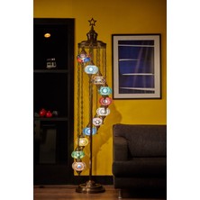 El Yapımı Otantik Boho Etnik Mozaik Renkli Cam Lambader Taban Lambası