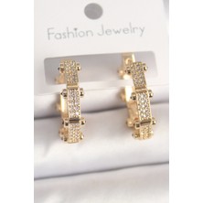 Pirinç Gold Renk Zirkon Taşlı Halka Model Kadın Küpe