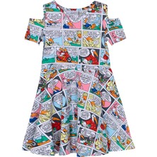 Cartoon Network Kız Çocuk Desenli Yarım Kol Omuzu Açık Elbise