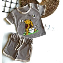 Erkek Bebek Hunny Baskılı Figürlü Şortlu Takım Vizon