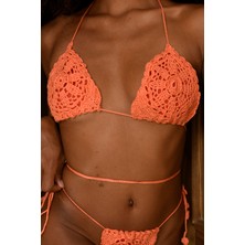 OTKOKUSU Kadın El Örgüsü Çevre Dostu - Anti Pilling Floral Orange Bikini