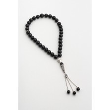 So CHIC Doğal Oniks Taşlı 18 Ayar Beyaz Altın Kaplama 22 Cm Gümüş Tesbih