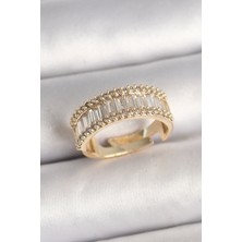 Shopzum Pirinç Gold Renk Su Yolu Zirkon Taşlı Ayarlanabilir Model Kadın Yüzük