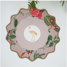 Decofav Vizon Zemin Botanik Çiçekler ve Leylek Tasarımlı Nakış Kenar Kumaş Kokteyl Peçetesi 1 Adet