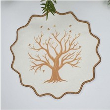 Decofav Altın Rengi Ağaç ve Kuş Tasarım Baskılı Nakış Kenar Kumaş Kokteyl Peçetesi 1 Adet