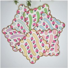 Decofav 6'lı Gül ve Çizgi Desen Tasarımlı Nakış Kenar Kumaş Kokteyl Peçeteleri