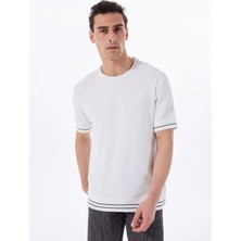 Fabrika Bisiklet Yaka Jakarlı Kırık Beyaz Erkek T-Shirt F5SM-TST 2067