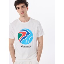Discovery Expedition D5SM-TST3876 Kırık Beyaz Bisiklet Yaka Relaxed Baskılı Erkek T-Shirt
