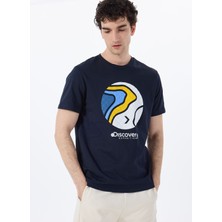 Discovery Expedition D5SM-TST3876 Lacivert Bisiklet Yaka Relaxed Baskılı Erkek T-Shirt