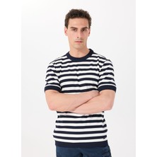 Jeep Bisiklet Yaka Basic Çizgili Lacivert - Beyaz Erkek Kazak J5SM-KZK7210