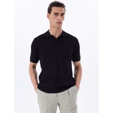 Fabrika Polo Yaka Basic Jakarlı Siyah Erkek Kazak F5SM-KZK 2052