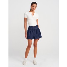 80577 Anvelop Mini Denim Etek-Lacivert