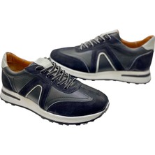 Bağcıklı Deri Siyah-Gri Garnili Içi Deri Astar Poliüretan Taban GÜNLÜK-3903-SİYAH