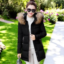 Kışlık Kürklü Kapüşonlu Uzun Şişme Mont