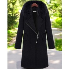 Kışlık Çıkarılabilir Kürk Yaka Kaşe Kadın Kaban