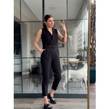 Kruvaze Yaka Kemerli Kadın Tulum