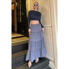 Madmext Füme Basic Pileli Kadın Uzun Etek