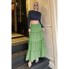 Mint Yeşili Basic Pileli Kadın Uzun Etek