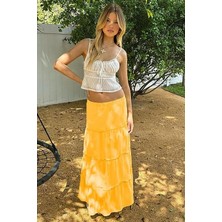 Sarı Basic Pileli Kadın Uzun Etek