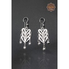 Midyat Nurtaş Gümüş Sallantılı Pullu Kalp Tasarım 925 Ayar Gümüş Telkari Kadın Küpe 201023944