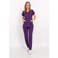 Unisex Koyu Mor Terikoton Doktor Hemşire Üniforma Takım Scrubs