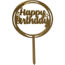 Pastaland Happy Birthday Yazılı Çerçeveli Yıldızlı Aynalı Pleksi Altın