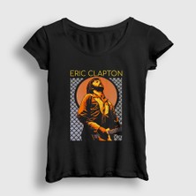 Presmono Kadın Siyah Poster Gitarist Müzik Eric Clapton T-Shirt