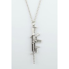 Bu Farklı M4 - Pubg Fortnine Call Of Duty Erkek Kadın Kolye Antik Gümüş Kaplama - 60 cm Düz Zincir