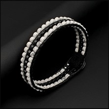 Seven Art Jewelry Doğal Taş Havlit Taşı ve Hematit Taşı Erkek Kadın Bileklik 4X2mm