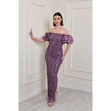 Lila Full Işlemeli  Abiye 5325