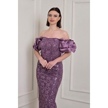 Lila Full Işlemeli  Abiye 5325