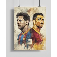 Nessi ve Ronaldo Illüstrasyon Ünlü Fotbolcu Posteri - Çerçevesiz Fotoğraf Kağıdı