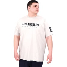 Mode Xl Büyük Beden Erkek Baskılı T-Shirt Los Angeles U25031 Gri