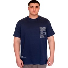 Mode Xl Büyük Beden Erkek T-Shirt Bisiklet Yaka Faultless Basklılı U25011 Indigo