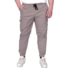 Mode Xl Büyük Beden Erkek Pantolon Keten Kargo Jogger 21911 Taş Rengi