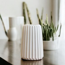 Serengeti Home Çizgili Beyaz Vazo, Iskandinav Stil Minimalist El Yapımı Düz Beyaz Beton Vazo, 15  cm