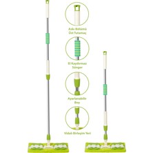 Senax Ayarlanabilir Saplı Mop – Yeşil, El Kaydırmaz Süngerli, Mandallı Bez Tutucu, Yedek Bezli, 40x15 Cm