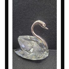 Gümüş Boyunlu Kuğu Cam El Yapım Kristal Şeffaf Gövde Minik Biblo Dekoratif Obje Ev Dekorasyon 1 Adet