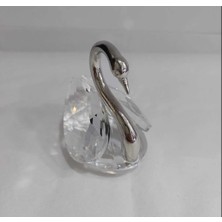Küçük Gümüş Renk Boyunlu Kuğu Kristal Cam El Yapım 8X9CM Biblo Dekoratif Şık Obje Figür 1 Adet