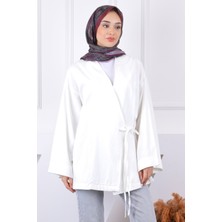 Beyaz Çapraz Bağlamalı Kimono