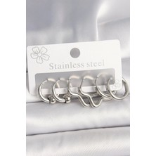 Shopzum 316L Çelik Gümüş Renk Halka Yıldız Model Kadın Küpe Seti