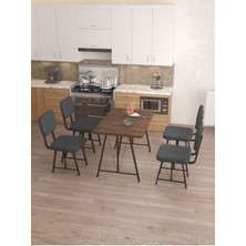 Mygusi Hayat 70 x 110 cm  Sabit Amalfi Mutfak Masası, Mutfak Masası Takımı, Yemek Masası, 4 Antrasit Sandalye