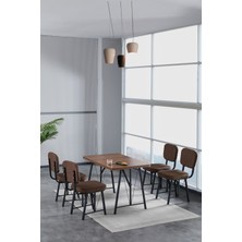 Mygusi Hayat 70 x 110 cm  Sabit Amalfi Mutfak Masası, Mutfak Masası Takımı, Yemek Masası, 4 Kahverengi Sandalye