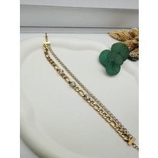 Taşlı Çelik Bileklik (Gold) Blk 297