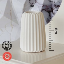 Serengeti Home Çizgili Beyaz Vazo, Iskandinav Stil Minimalist El Yapımı Düz Beyaz Beton Vazo, 15  cm